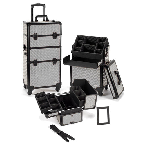 Pro 2 in 1 Makeup Case 4 Wheeled Spinner w/ Adjustable Dividers
