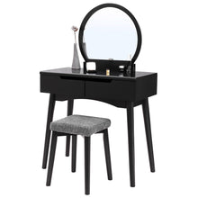 Load image into Gallery viewer, Amazon best vasagle vanity table set with round mirror 2 large drawers with sliding rails makeup dressing table with cushioned stool black urdt11bk