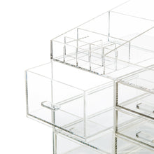 Load image into Gallery viewer, Buy now cq acrylic extra large 8 tier clear acrylic cosmetic makeup storage cube organizer with 10 drawers the top of the different size of the compartment suitable for storing lipstick and makeup brush