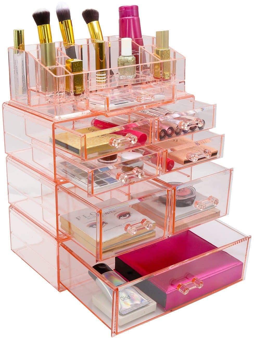 Related sorbus acrylic cosmetics makeup and jewelry storage case display sets interlocking drawers to create your own specially designed makeup counter stackable and interchangeable pink 1