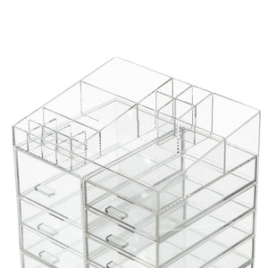 Cheap cq acrylic extra large 8 tier clear acrylic cosmetic makeup storage cube organizer with 10 drawers the top of the different size of the compartment suitable for storing lipstick and makeup brush