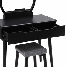 Load image into Gallery viewer, Top rated vasagle vanity table set with round mirror 2 large drawers with sliding rails makeup dressing table with cushioned stool black urdt11bk