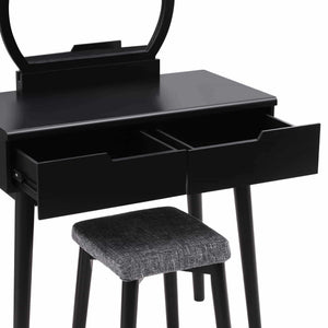 Top rated vasagle vanity table set with round mirror 2 large drawers with sliding rails makeup dressing table with cushioned stool black urdt11bk