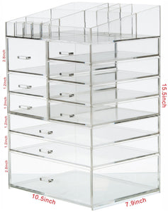 Discover the cq acrylic extra large 8 tier clear acrylic cosmetic makeup storage cube organizer with 10 drawers the top of the different size of the compartment suitable for storing lipstick and makeup brush