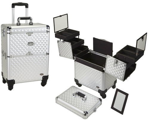 4 Wheel Spinner Rolling Makeup Case with 5 Trays