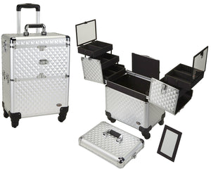 4 Wheel Spinner Rolling Makeup Case with 5 Trays