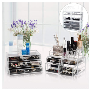 Cheap offeir us stock clear acrylic stackable cosmetic makeup storage cube organizer jewelry storage drawers case great for bathroom dresser vanity and countertop 3 pieces set 4 small 3 large drawers