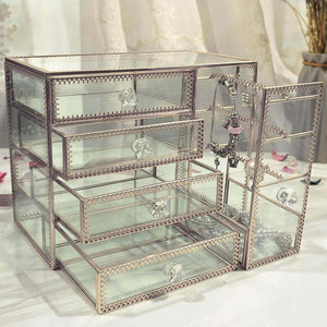 Explore hersoo glass mirrored jewelry box vintage metal edge jewelry organizer beauty display for necklace earrings rings trinkets jewelry stand jewelry box for girls on makeup vanity night stand brass