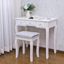 Load image into Gallery viewer, Select nice bewishome vanity set with mirror cushioned stool dressing table vanity makeup table 5 drawers 2 dividers movable organizers white fst01w