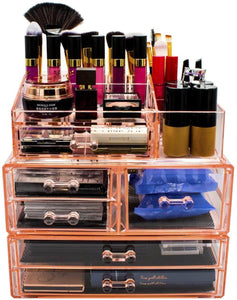 Storage sorbus acrylic cosmetics makeup and jewelry storage case display sets interlocking drawers to create your own specially designed makeup counter stackable and interchangeable pink