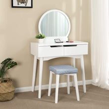 Load image into Gallery viewer, Select nice vasagle vanity table set with round mirror 2 large drawers with sliding rails makeup dressing table with cushioned stool white urdt11w