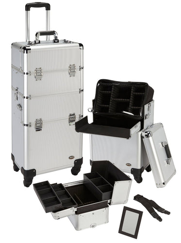 Pro 2 in 1 Makeup Case 4 Wheeled Spinner w/ Adjustable Dividers