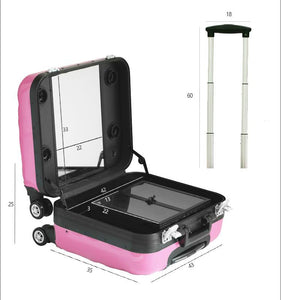Aluminium frame+PC Commercial High quality Boarding Suitcase, Universal wheels TrolleyTravel Cosmetic Bag Lighted Makeup Case