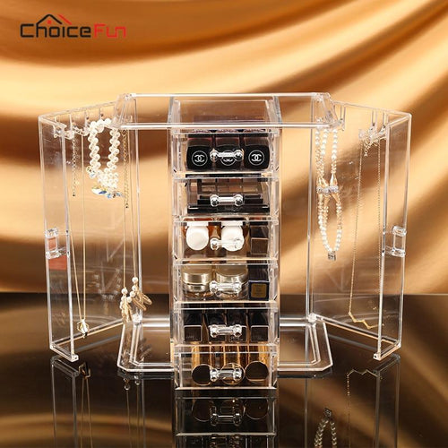 CHOICEFUN 2 Doors 5 Drawers Bracelet Necklace Makeup Desk Accessories Organizer Girls Dresser Large Big Storage Box For Jewelry