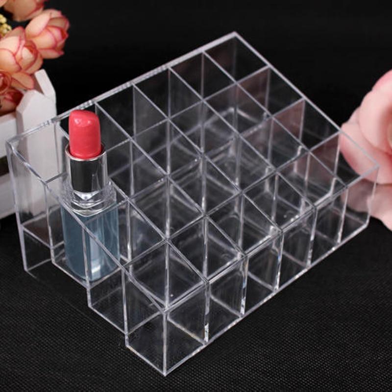 1pcs Transparent Plastic Clear Acrylic 24 Lipstick Concealer Mascara Holder Display Stand Cosmetic Organizer Makeup Case