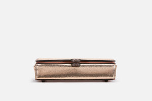 rose gold makeup case with elastic loops front view