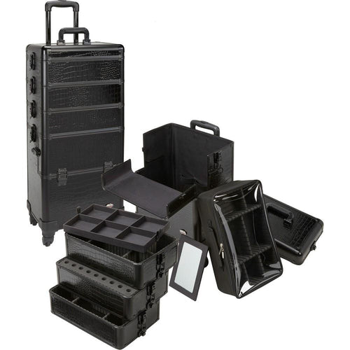 4 in 1 Rolling Professional Makeup Case w/ 4 360 Spinning Wheels