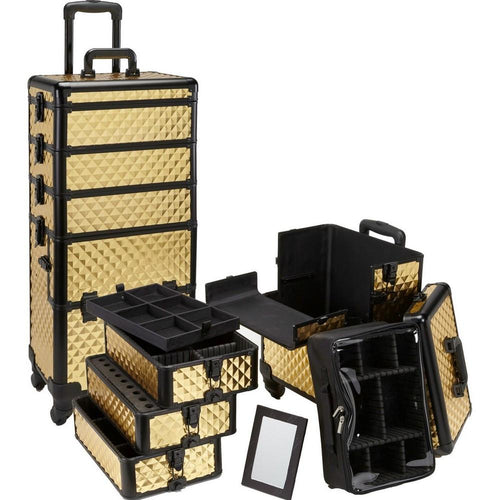 4 in 1 Rolling Professional Makeup Case w/ 4 360 Spinning Wheels
