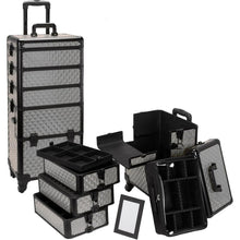 Load image into Gallery viewer, 4 in 1 Rolling Professional Makeup Case w/ 4 360 Spinning Wheels