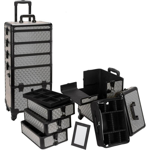 4 in 1 Rolling Professional Makeup Case w/ 4 360 Spinning Wheels