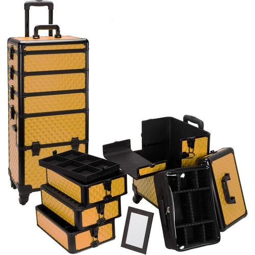 4 in 1 Rolling Professional Makeup Case w/ 4 360 Spinning Wheels