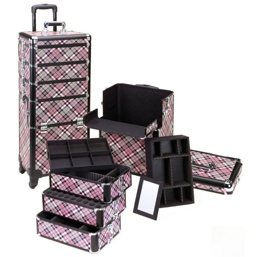 4 in 1 Rolling Professional Makeup Case w/ 4 360 Spinning Wheels