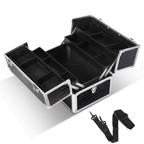 Portable Cosmetic Beauty Makeup Case - Crocodile Black