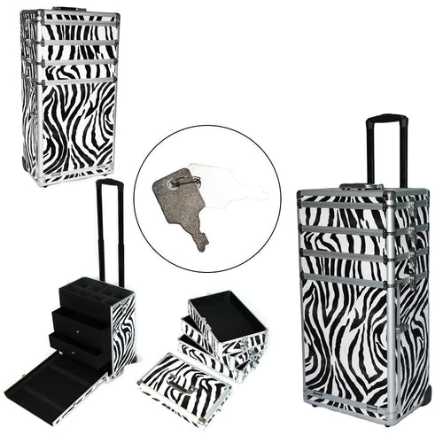 4-in-1 Aluminum Rolling Makeup Case Salon Cosmetic Organizer Trolley Train Case