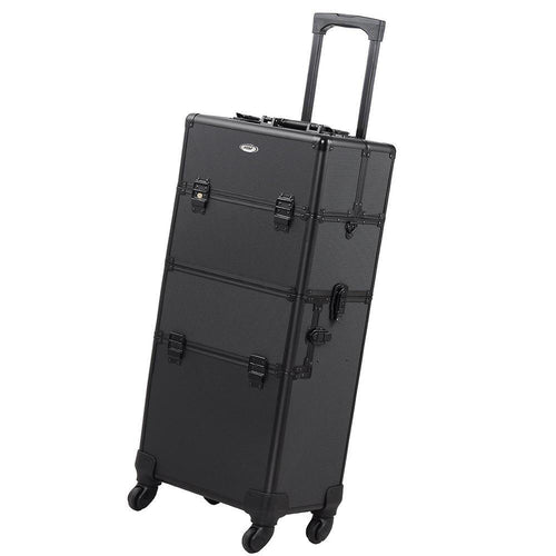 AW 2in1 Rolling Makeup Artist Case Lockable 4-Wheel Black