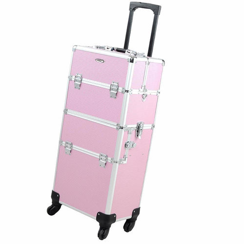 Byootique 2in1 4 Wheel Rolling Aluminum Makeup Case Pink