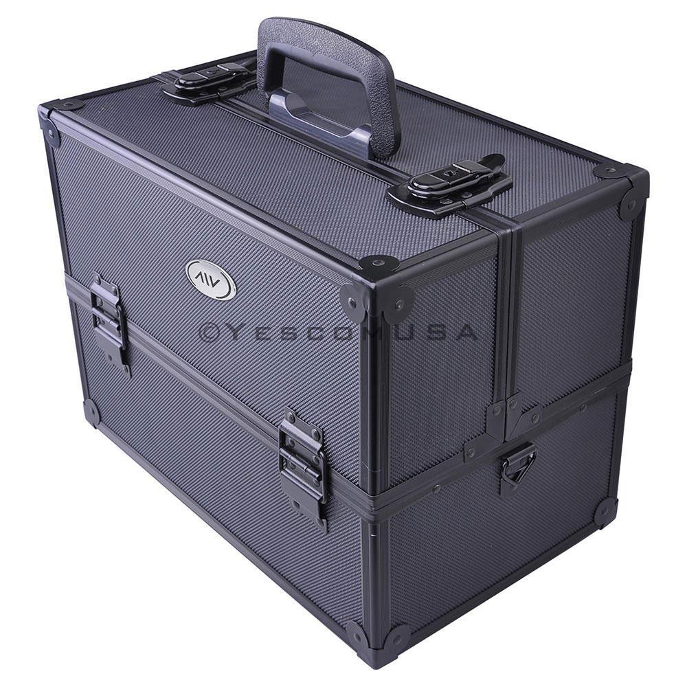 AW Aluminum Train Cosmetic Makeup Case Black Portable ABS