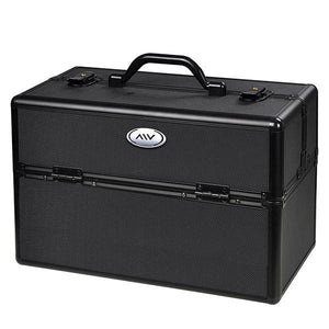 AW Makeup Train Case Lockable ABS Cosmetic w/ Drawer Black