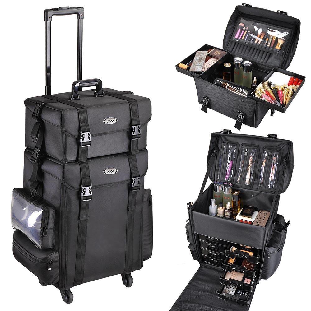 AW 2in1 Rolling Cosmetic Makeup Case Nylon Black