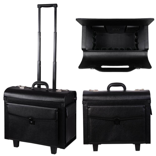 Black Rolling PVC Makeup Train Cosmetic Case Hair Stylist
