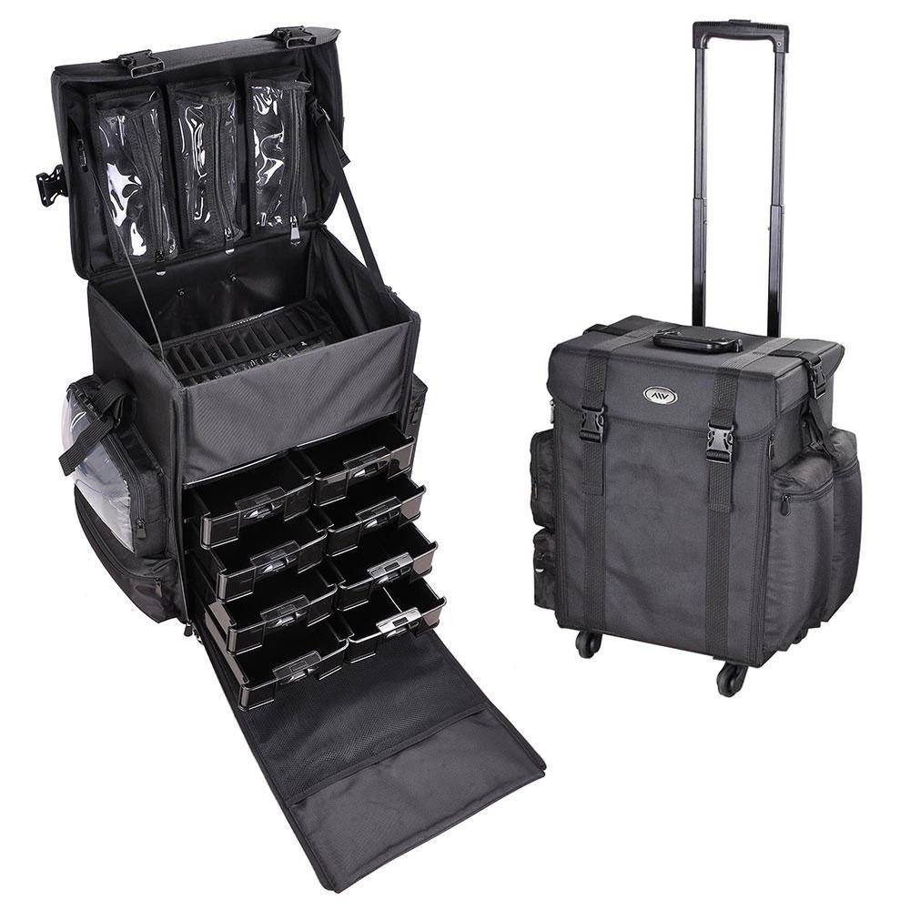 AW Cosmetic Makeup Case Trolley Extra Large Nylon w/ 4 Casters