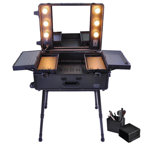 (UK) 58x45x22cm Makeup Artist Rolling Makeup Case w/ Light Mirror